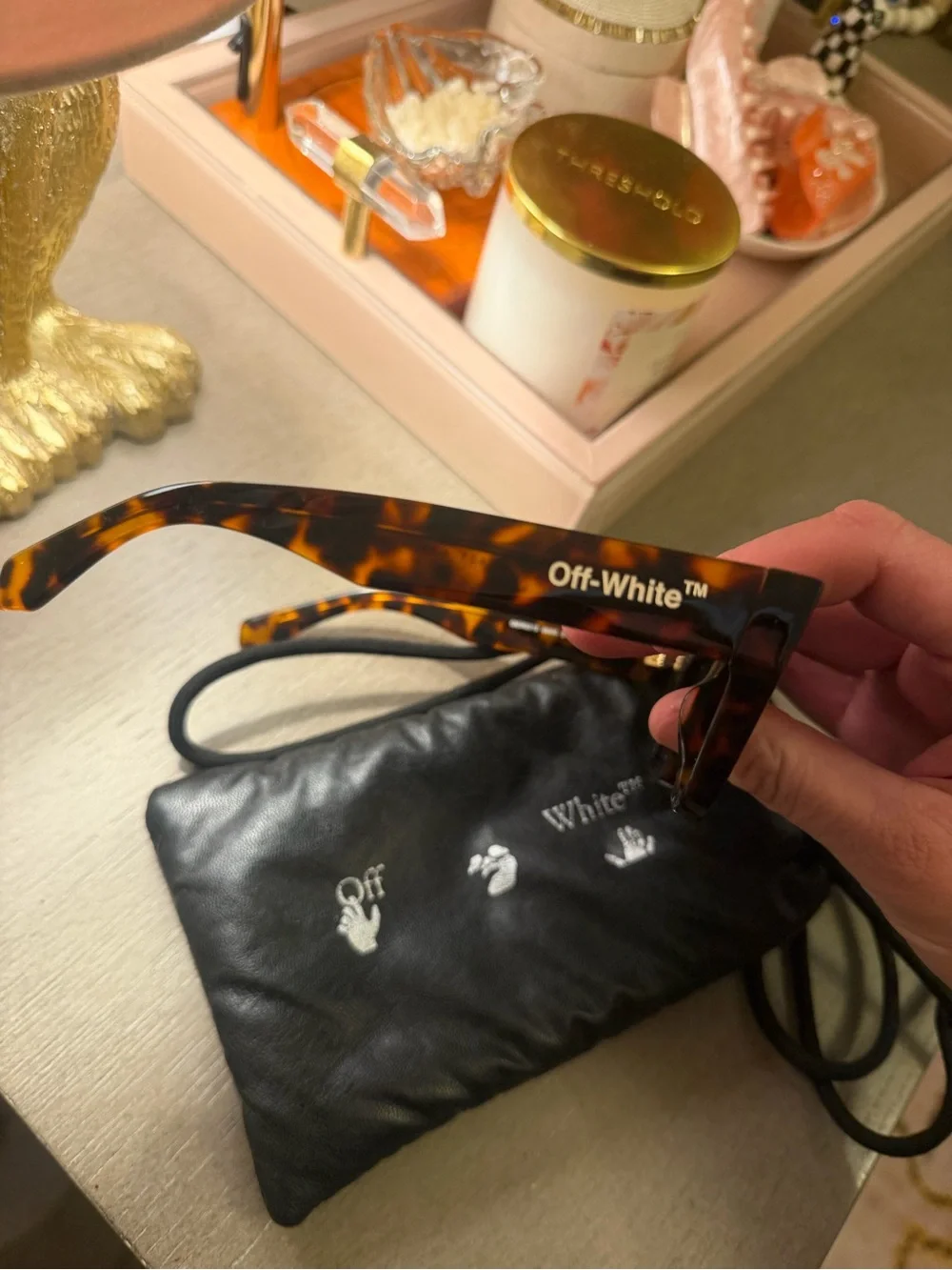 Off-White Tortoiseshell Square Sunglasses with Dark Lenses